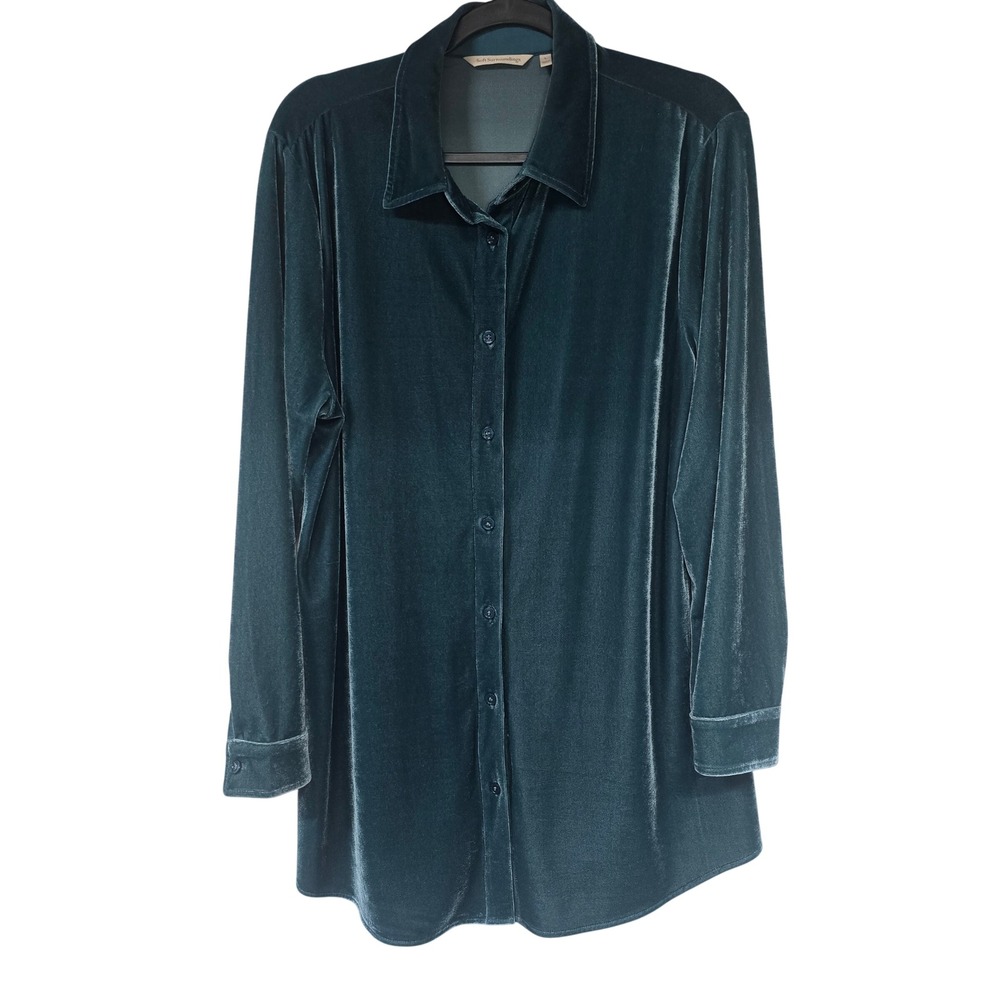 Soft Surroundings Velvet Button Down Shirt Women Large‎ Teal